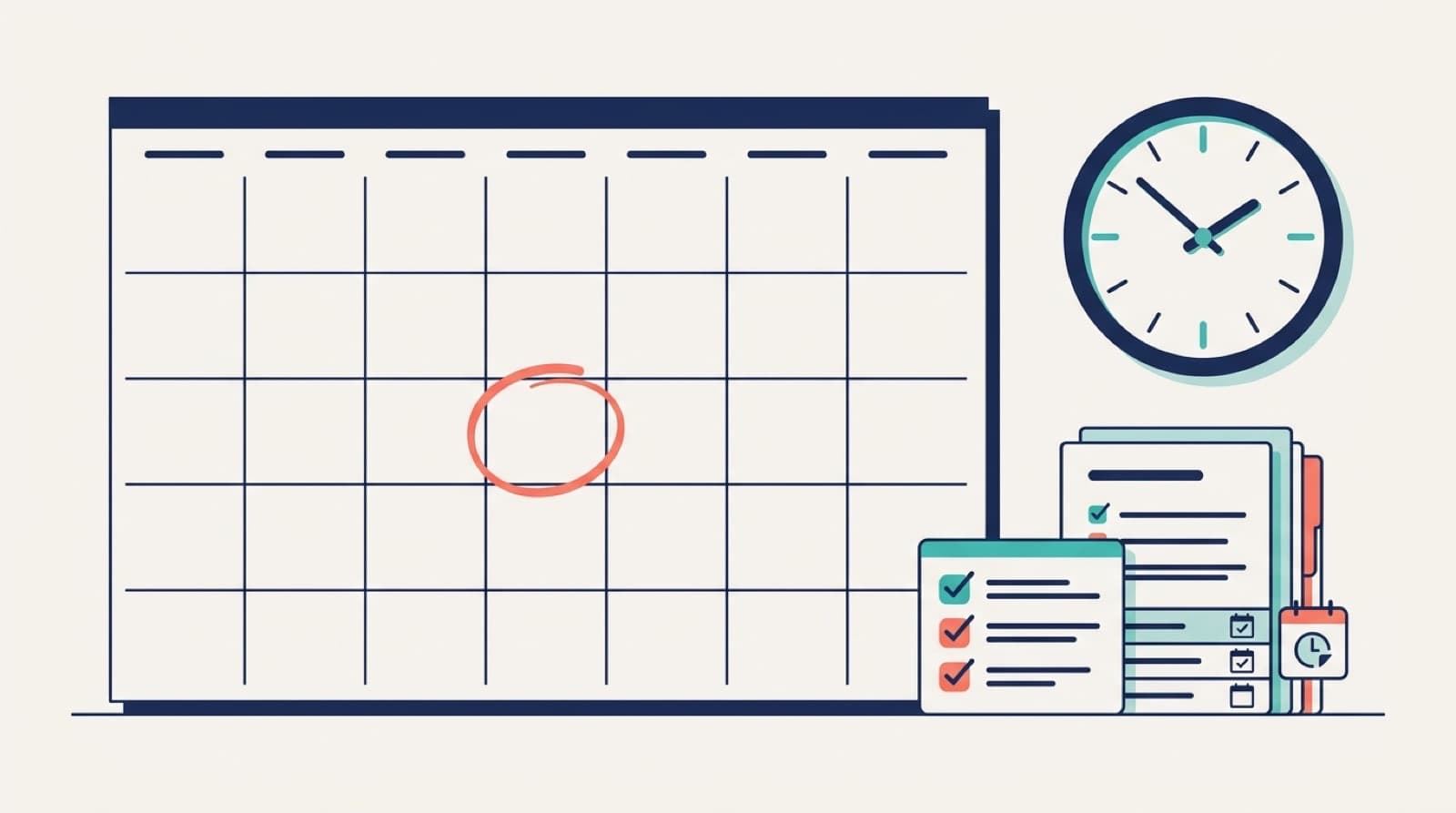 Ilustração de calendário com prazo marcado e documentos, representando as entregas da EFD-Contribuições