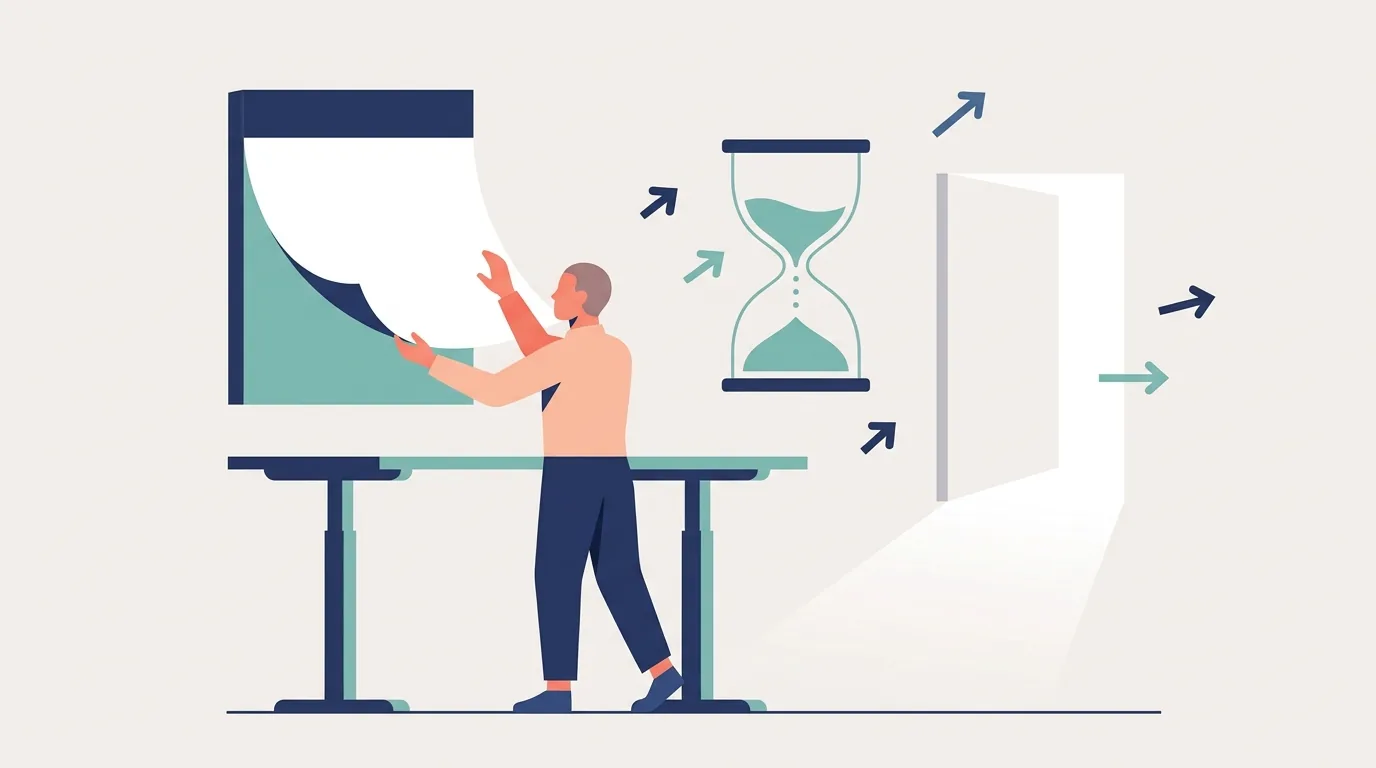 Ilustração de contador virando a página de um grande calendário, representando o novo prazo de setembro para a opção pelo Simples Nacional 2027