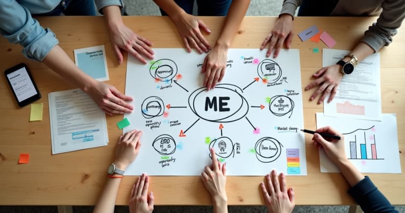 Mesa com mapa cheio de anotações sobre análise da concorrência em pequenos negócios