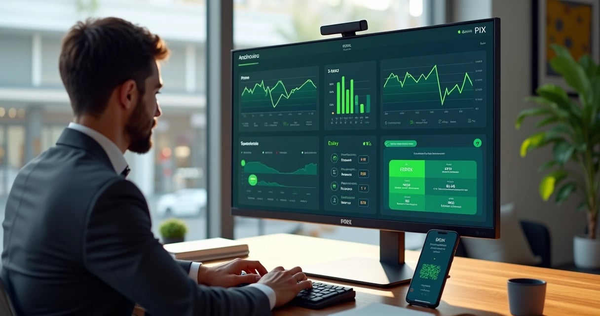 Gestor de varejo analisando painel financeiro com PIX integrado ao ERP