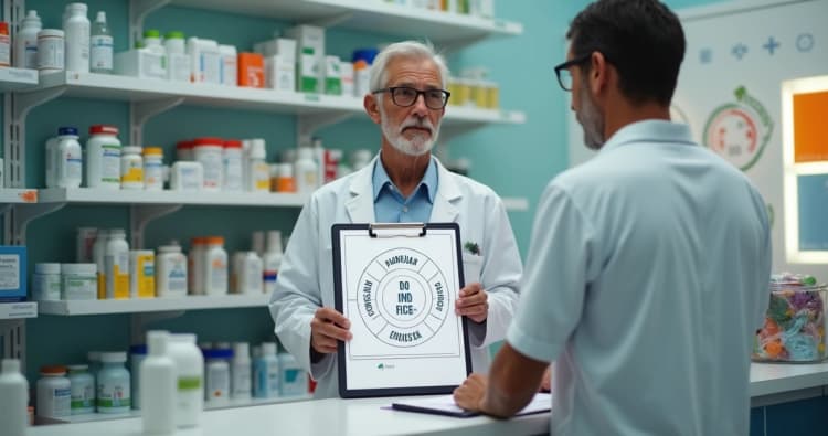 Gestor de farmácia aplicando método PDCA diante do balcão