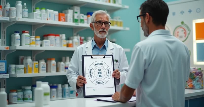 Gestor de farmácia aplicando método PDCA diante do balcão