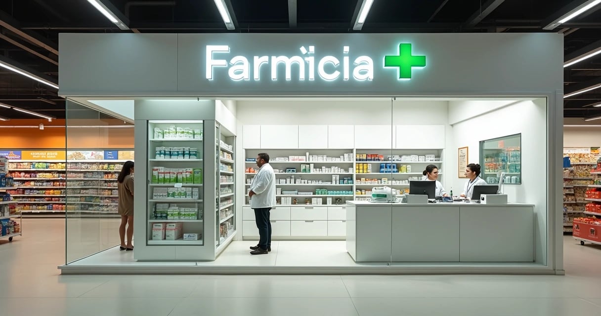 Area de farmácia separada dentro de um supermercado moderno